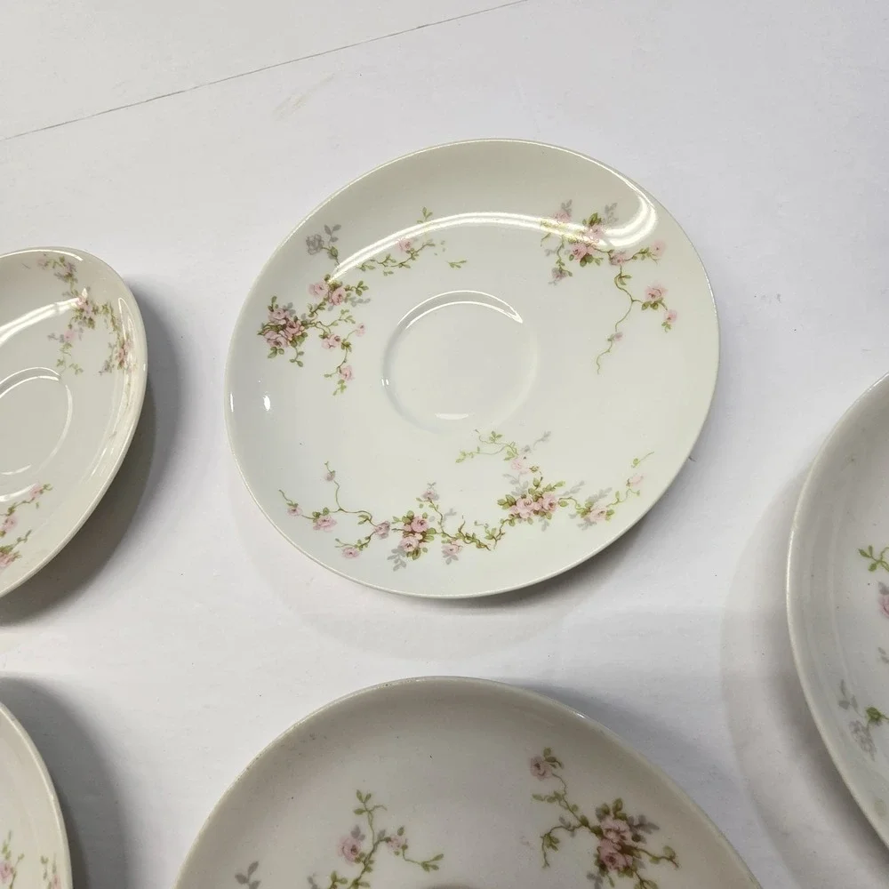 Theodore Haviland Pink Roses Saucers Set Of 5 Limoges France Porcelain* No Cups‎